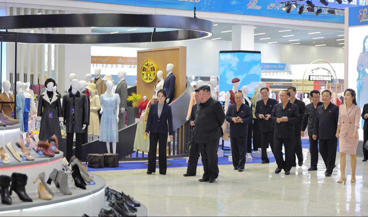 North Korean leader Kim Jong Un inspects children's footwear and school bags at a garment and footwear exhibition in North Korea, in an image released by state media on Oct. 19, 2026. (Photo via kcnawatch.de)