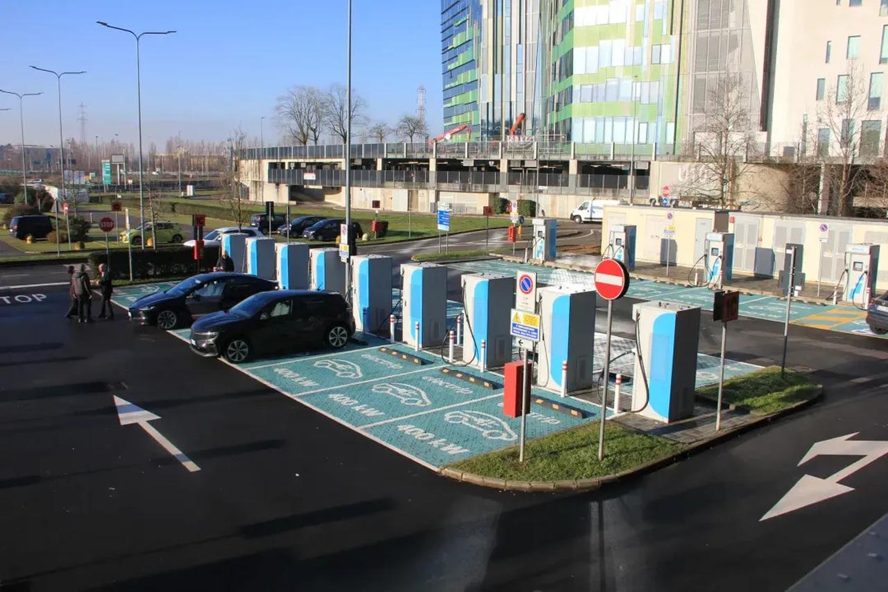 Electric vehicle charging stations operated by Electrip in Assago, Italy. (Photo via electripglobal.com)