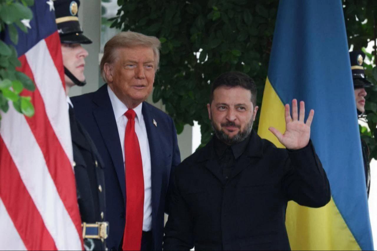 U.S. President Donald Trump greets Ukrainian President Volodymyr Zelenskyy at the White House in Washington, DC, US, Aug. 18, 2025. (AFP Photo)