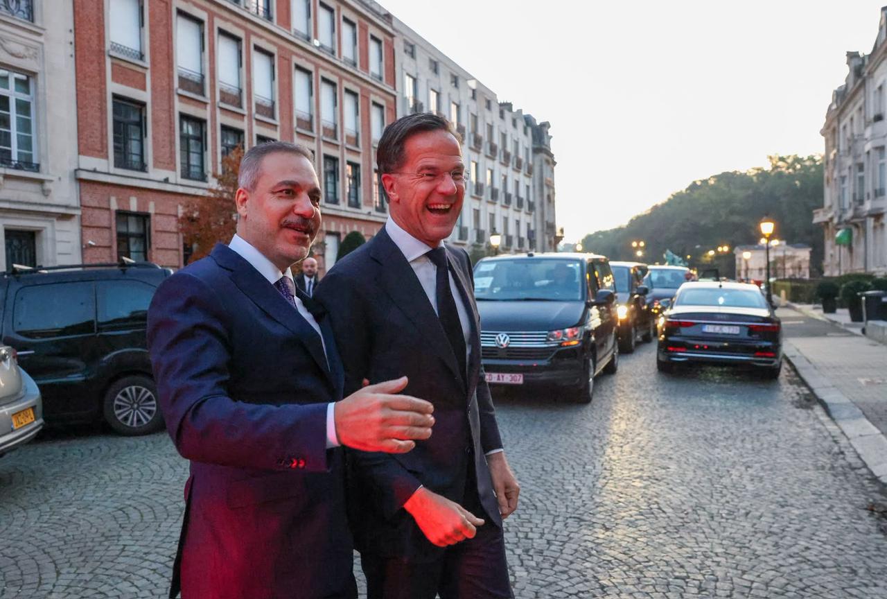 Foreign Minister Hakan Fidan (L) meets with NATO Secretary General Mark Rutte in Brussels, Belgium, on October 19, 2026. ( Turkish Foreign Ministry - Anadolu Agency )