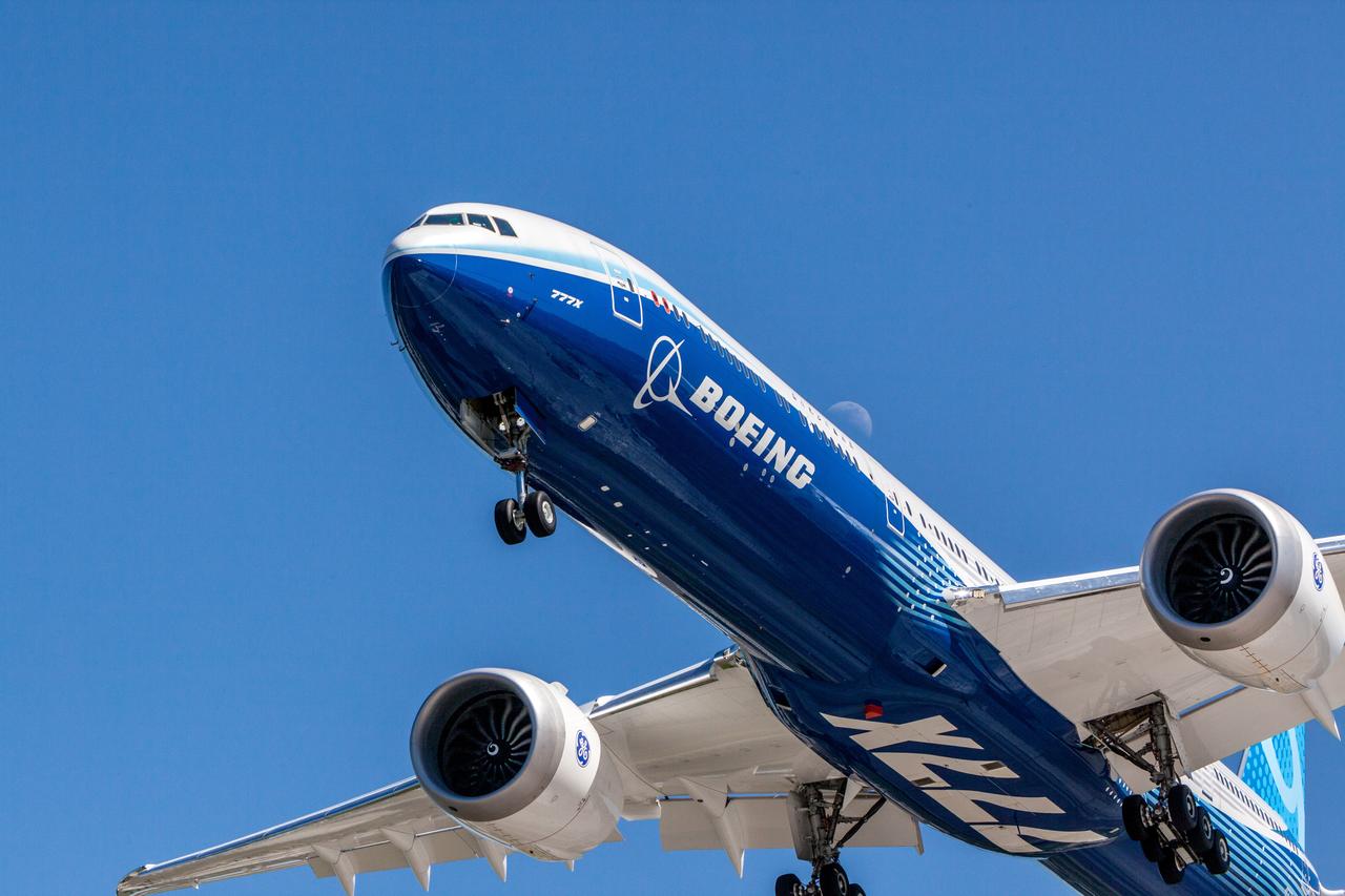 Boeing 777X aircraft takes off during a test flight. (Adobe Stock Photo)