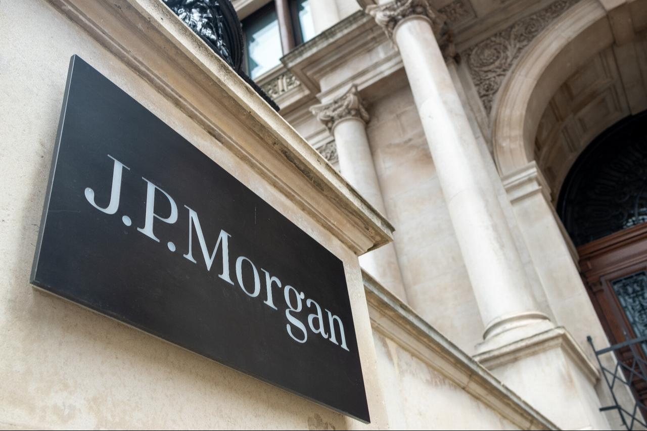 The JPMorgan logo is seen outside the bank's offices in London, UK. (Adobe Stock Photo)
