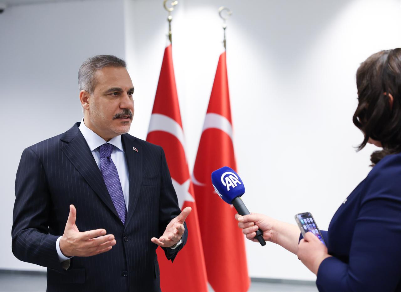 Turkish Foreign Minister Hakan Fidan speaks during an exclusive interview in Brussels, Belgium, on October 21, 2026. (AA Photo)