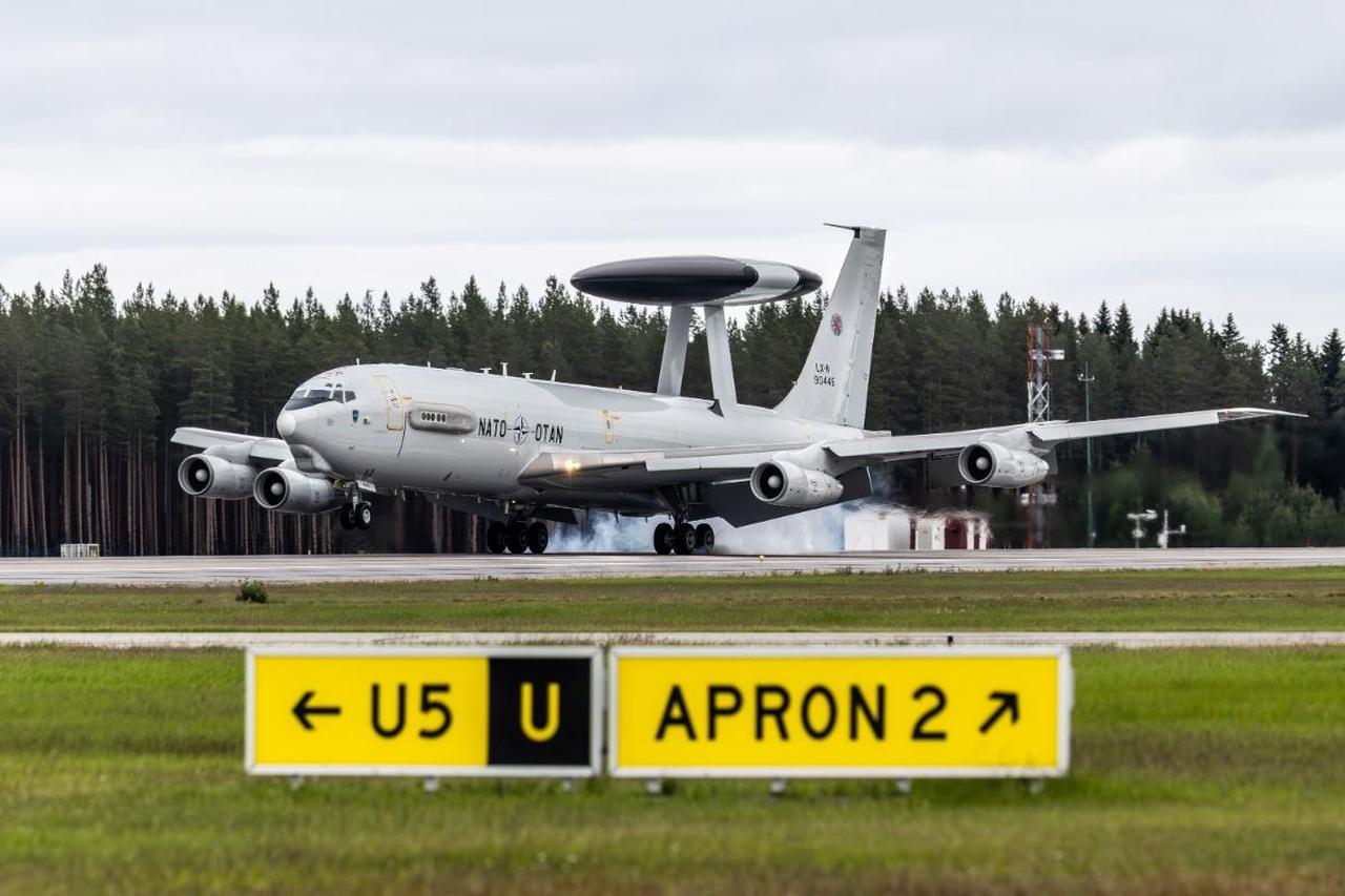A NATO E-3A AWACS lands at Kallax Air Base, Sweden, on 15 June, 2026. (Photo courtesy of NATO Allied Air Command)