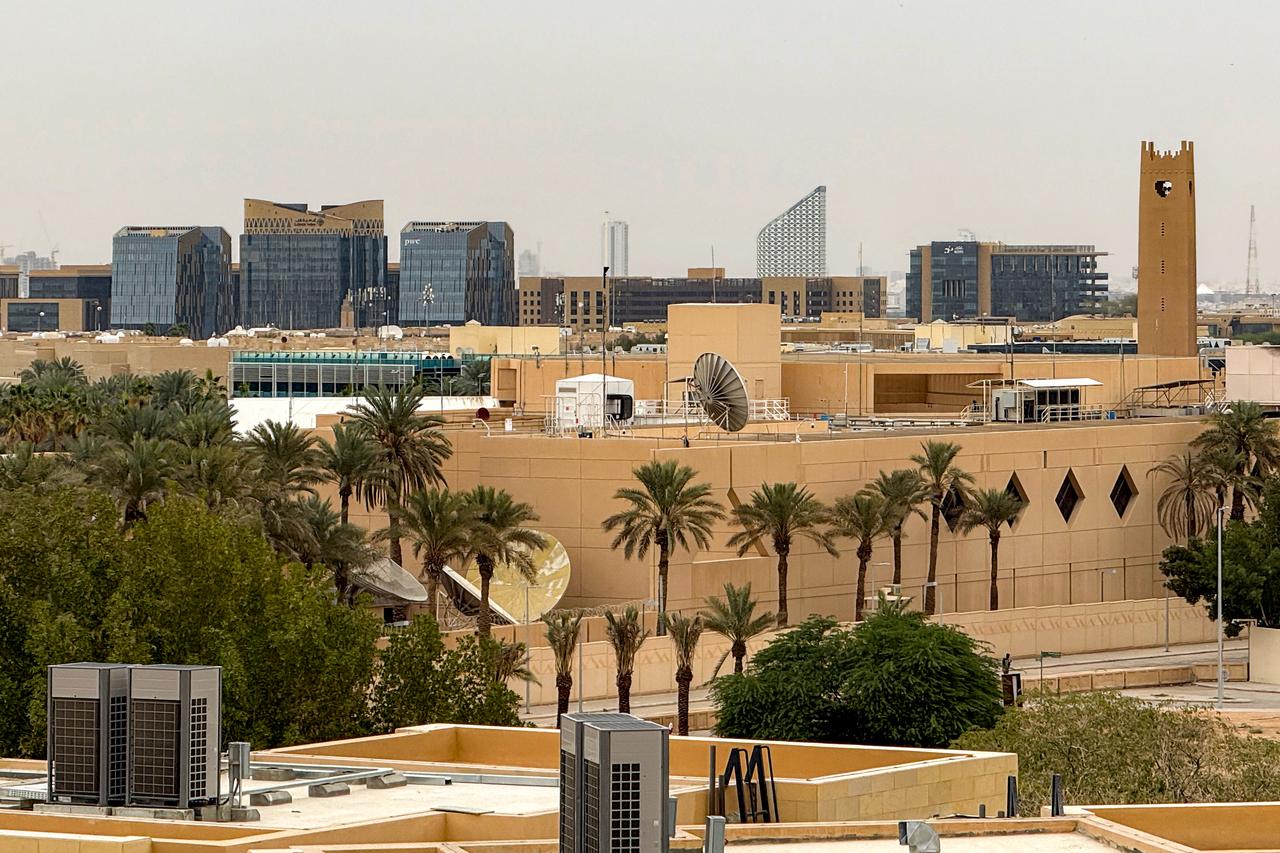 The US embassy headquarters in Riyadh is pictured on March 3, 2026, after it was hit by drone strikes earlier. (AFP Photo)