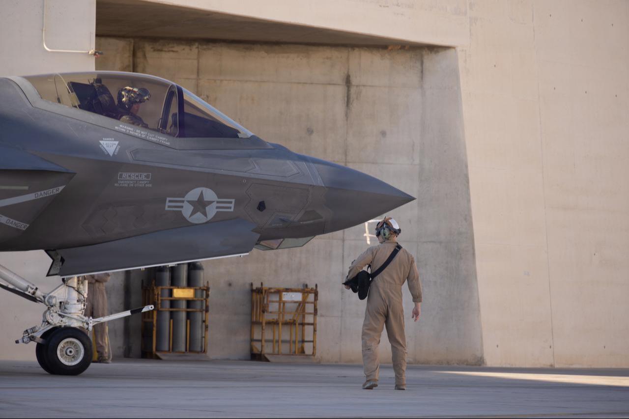 U.S. Marine pilot closes the canopy of an F-35C Lightning II in the U.S. Central Command area of responsibility, Aug. 26, 2026. (Photo via U.S. Marine Corps)
