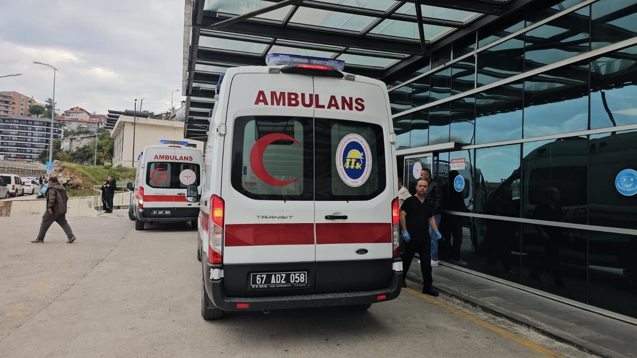 Ambulances are parked outside a hospital following a firedamp explosion at a coal mine in Zonguldak, Türkiye, on Oct. 23, 2026. (IHA Photo)