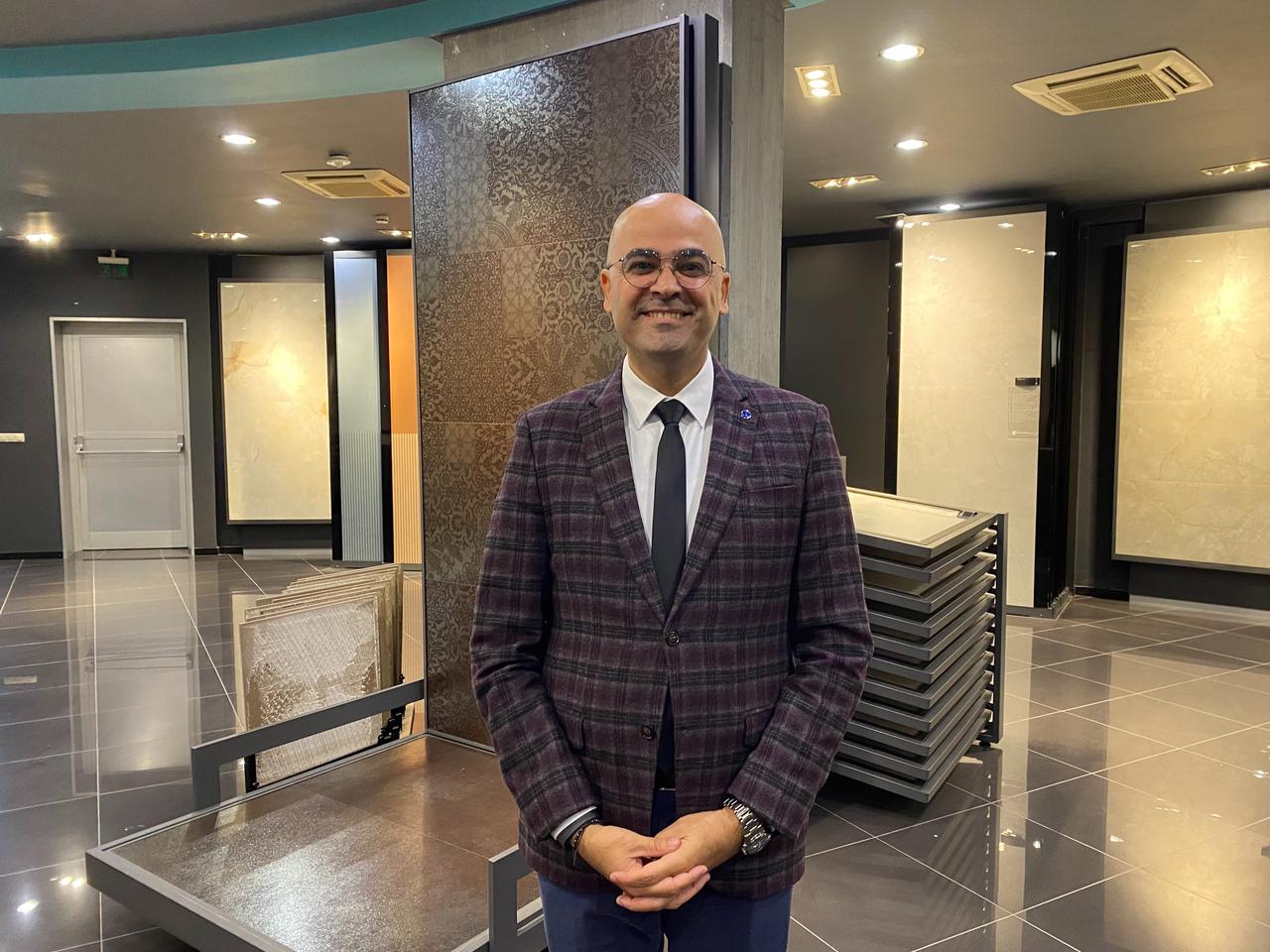 M. Hakan Mestandol, Export Manager at Seramiksan, poses for a photo during a press Q&A session at the company's factory showroom in Manisa, Türkiye.(Photo via Türkiye Today/ Feiza Jdidi)