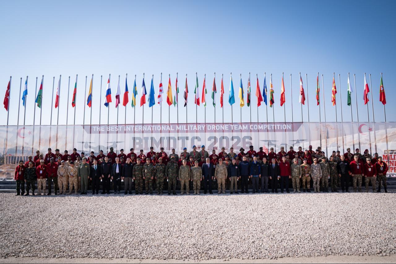 Team poses at the Best International Military Drone Team Competition (BIMDTC-2026) at Martyr Army Pilot First Lieutenant Gurcan Ulucan Square in Sincan Temelli, Ankara, Türkiye, on Oct. 24, 2026. (AA Photo)