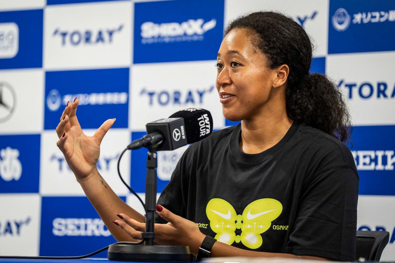Japanese tennis player Naomi Osaka speaks during a press conference at the Pan Pacific Open tennis tournament in Tokyo, Japan, Oct. 25, 2026. (AFP Photo)