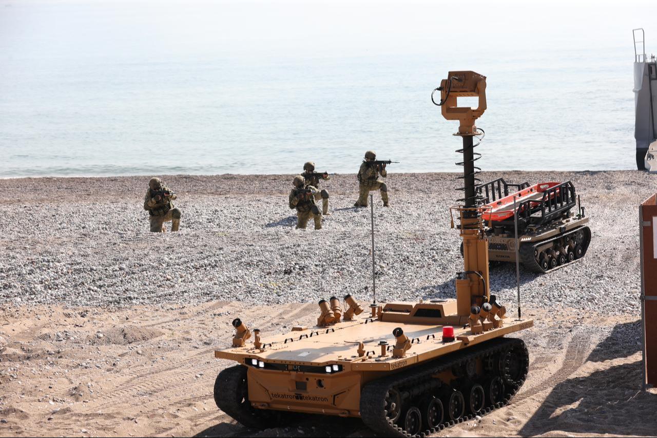 Naval vessels, unmanned aerial and maritime systems, and military personnel take part in demonstrations during the National Unmanned Maritime Systems Exercise-2026 (TURNAs-2026) in Antalya, Türkiye on Oct. 25, 2026. (AA Photo)