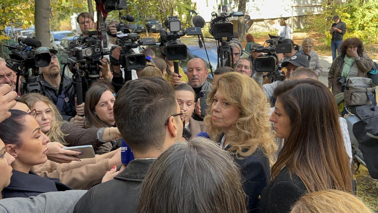 Bulgarian President Iliana Iotova arrives at the John Atanasov Vocational High School of Electronics to cast her ballot in the presidential election in the capital Sofia, Bulgaria, on Oct. 25, 2026. (AA Photo)