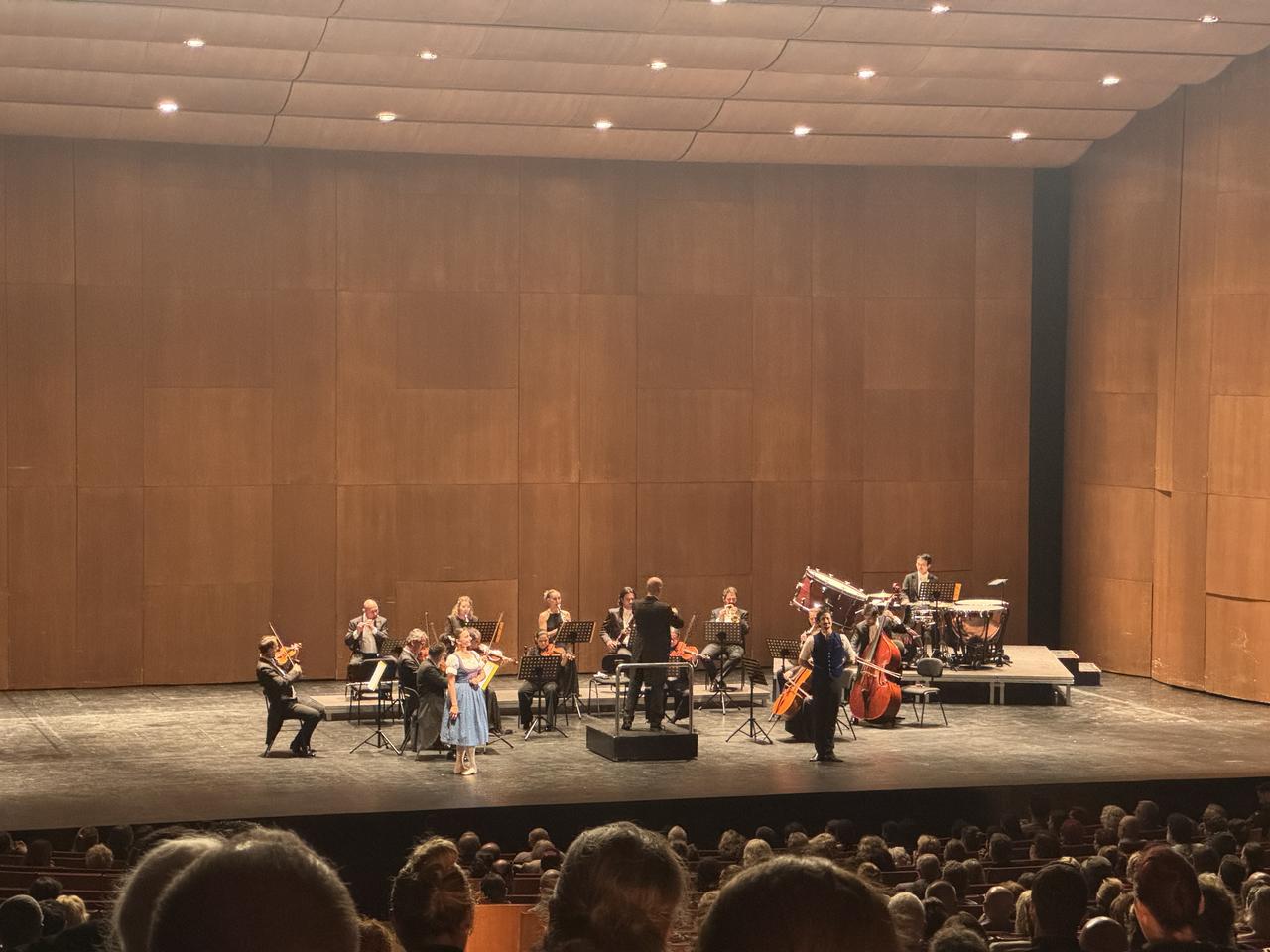 Musicians from Strauss Philharmonie perform a classical music concert featuring theatrical stage elements at Ataturk Cultural Center (AKM) in Istanbul, Türkiye, Oct. 13, 2026. (AA Photo)