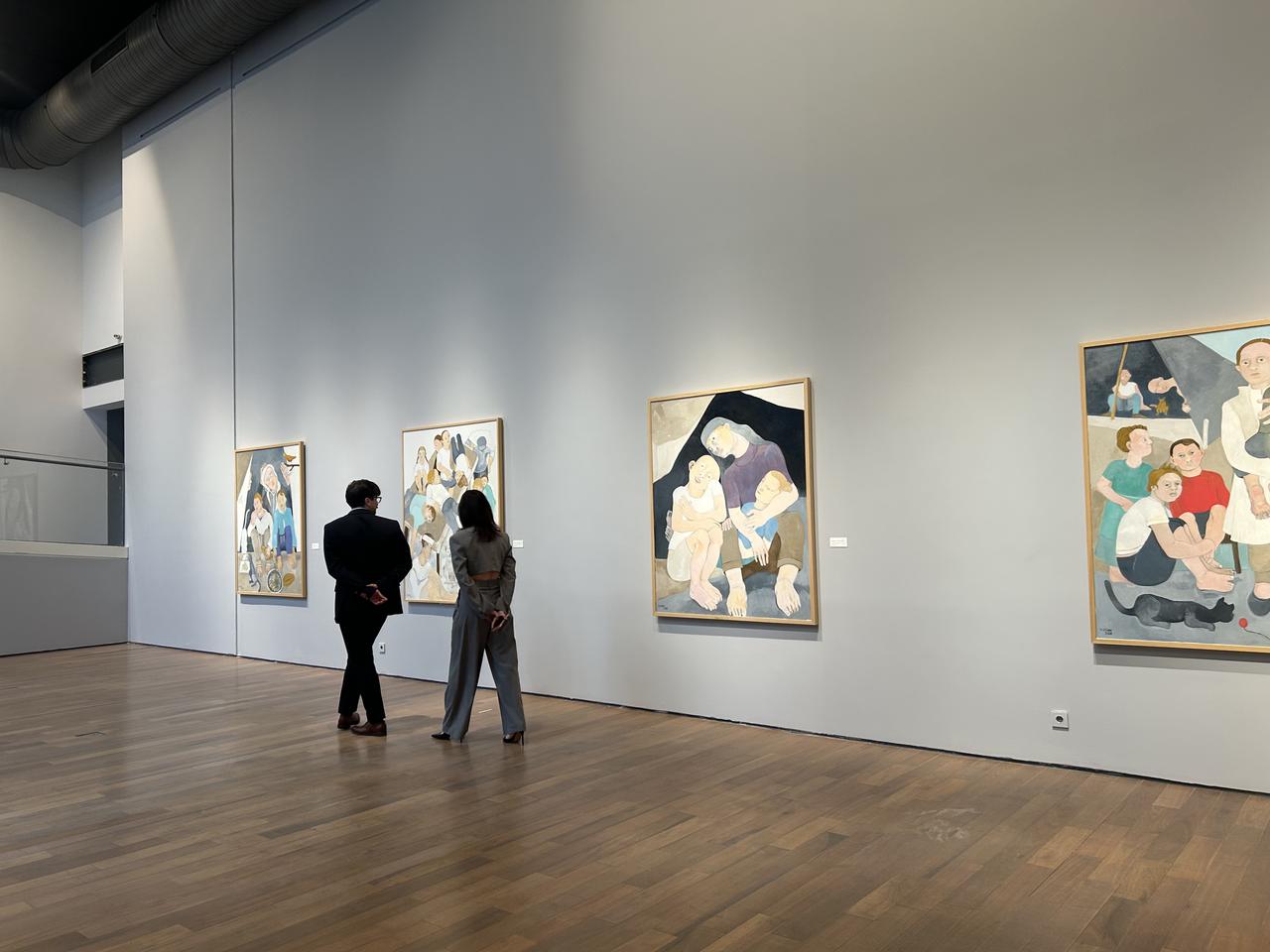Visitors view paintings by Turkish artist Nese Erdok during an exhibition of her recent works at Istanbul Painting and Sculpture Museum in Istanbul, Türkiye, Oct. 23, 2026. (AA Photo)