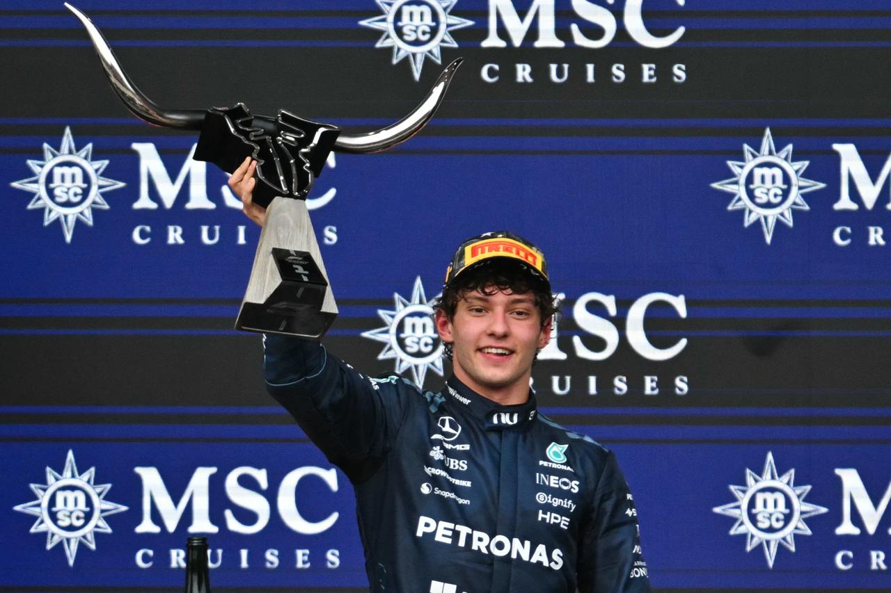 Kimi Antonelli wins US Grand Prix but F1 title celebration put on hold
