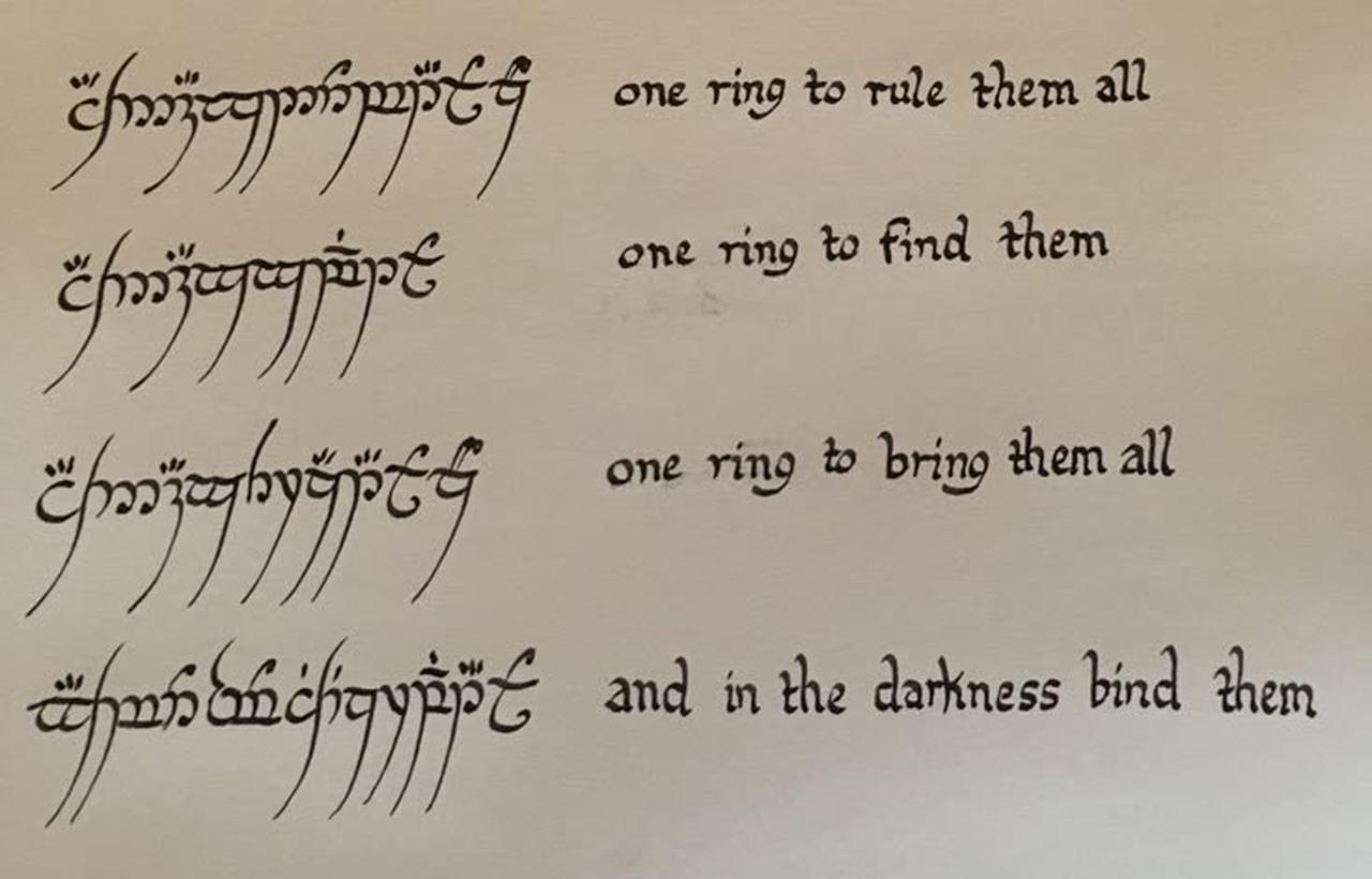 An illustration displays the inscription on the One Ring from The Lord of the Rings alongside its English translation. (Photo via social media)