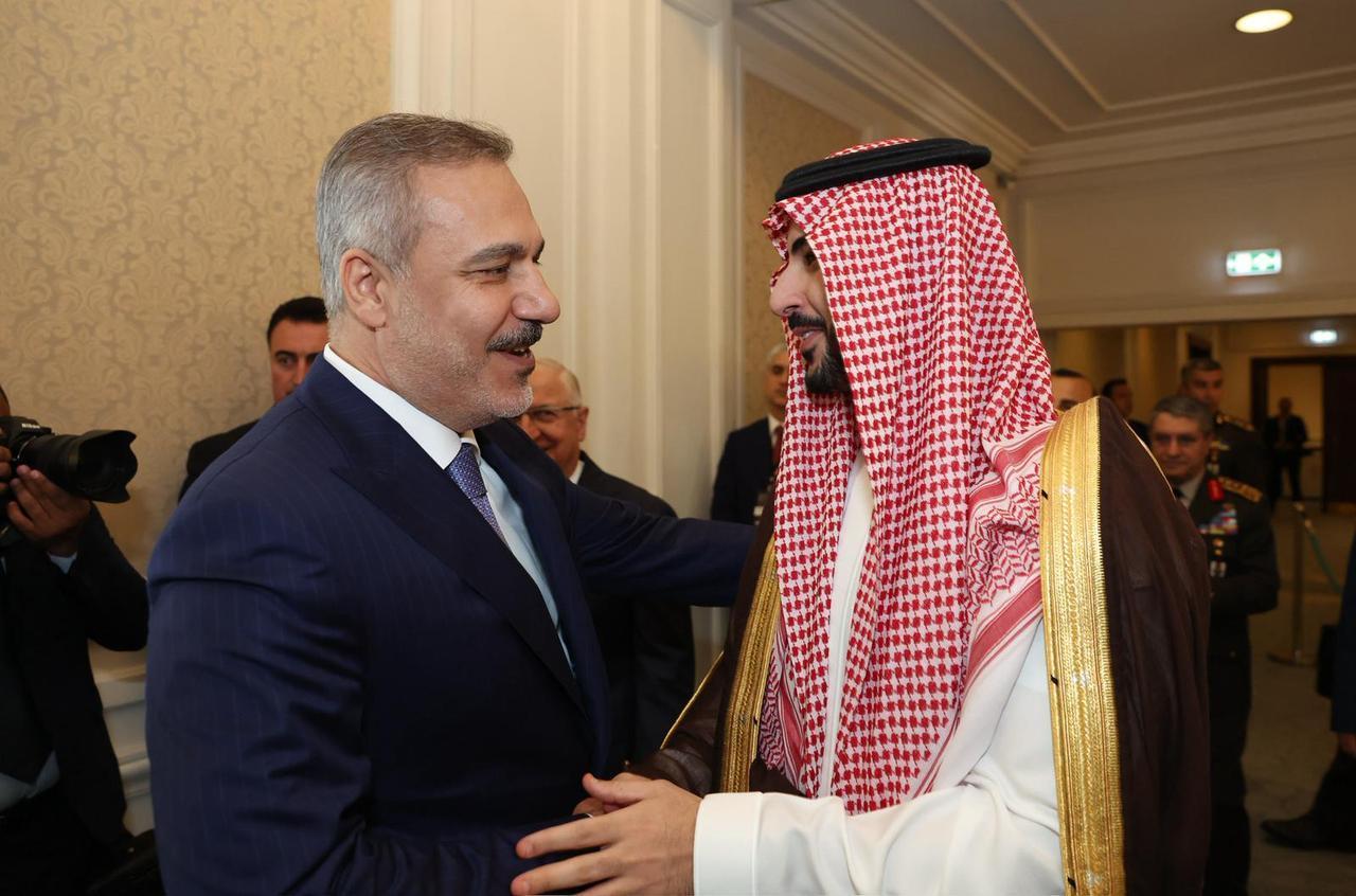 Turkish Foreign Minister Hakan Fidan meets Saudi Defense Minister Khalid bin Salman Al Saud ahead of the first meeting of the Strategic Political and Defense Committee established under the Mecca Joint Defense Agreement, on Aug. 31, 2026 in Istanbul, Türkiye. (Turkish Foreign Ministry/Handout)