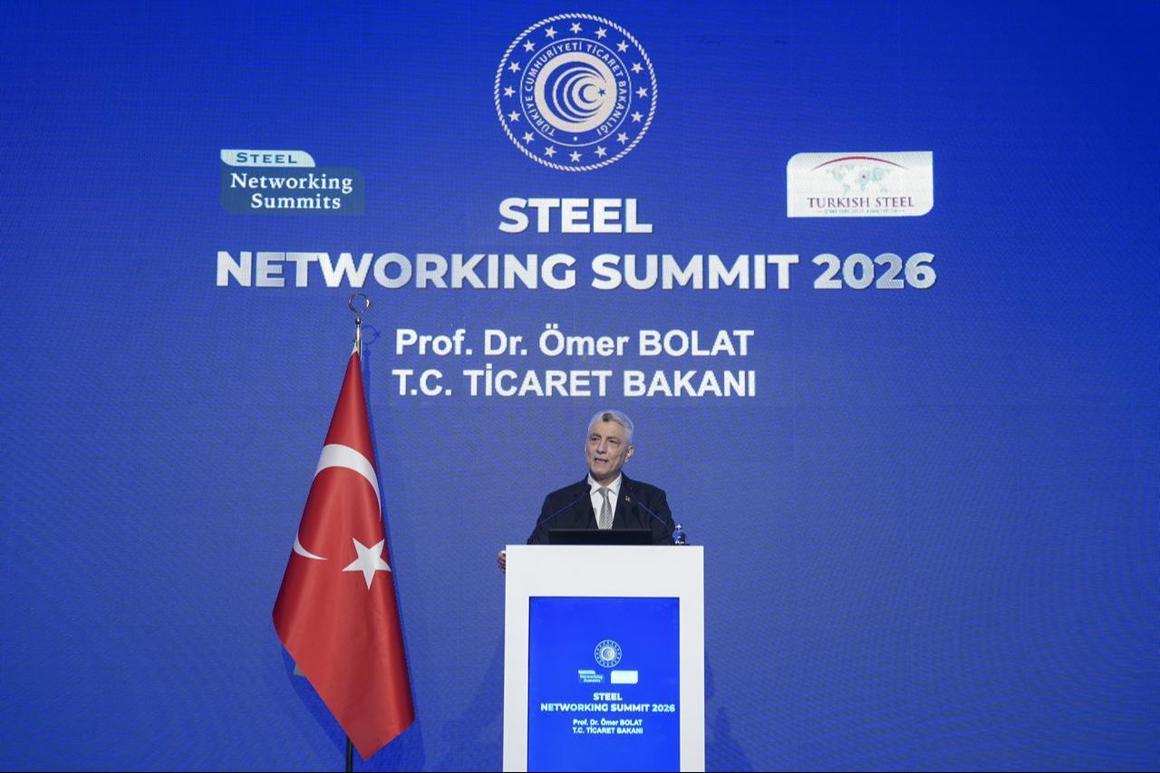 Turkish Trade Minister Omer Bolat speaks at the Steel Networking Summit 2026 in Istanbul, Türkiye, Oct. 26, 2026. (AA Photo)