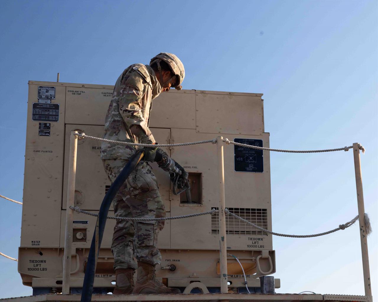A U.S. Army troop refuels the generator on a Patriot M903 launching station during a battalion-wide mission readiness exercise at Fort Hood, Texas, Oct. 23, 2026. (Photo via U.S. Army)