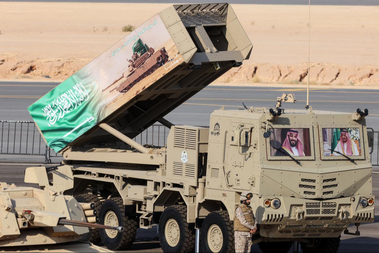 A Saudi Army K239 Chunmoo vehicle is displayed during a military parade marking the 96th Saudi National Day in Riyadh on September 22, 2026. (AFP Photo)