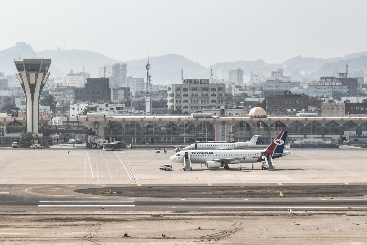 Planes sit on the tarmac at Aden Airport in Yemen, October 21, 2026. (AFP Photo)