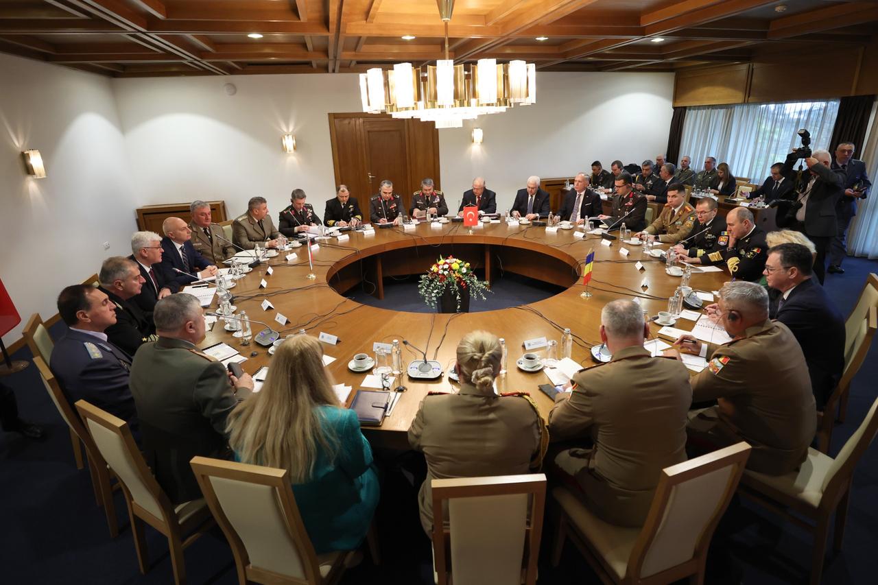Turkish Minister of National Defense Yasar Guler and Chief of General Staff General Selcuk Bayraktaroglu attend the Turkiye-Bulgaria-Romania Defense Ministers and Chiefs of General Staff Meeting in Sofia, Bulgaria on October 28, 2026.  (Turkish Defense Ministry/Handout/AA Photo)