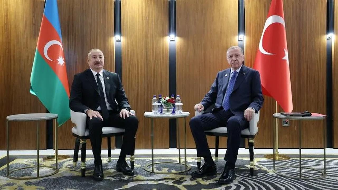 Turkish President Recep Tayyip Erdogan meets with Azerbaijani President Ilham Aliyev on the sidelines of the Shanghai Cooperation Organisation (SCO) Summit in Bishkek, Kyrgyzstan on September 1, 2026. (TUR Presidency/AA Photo)
