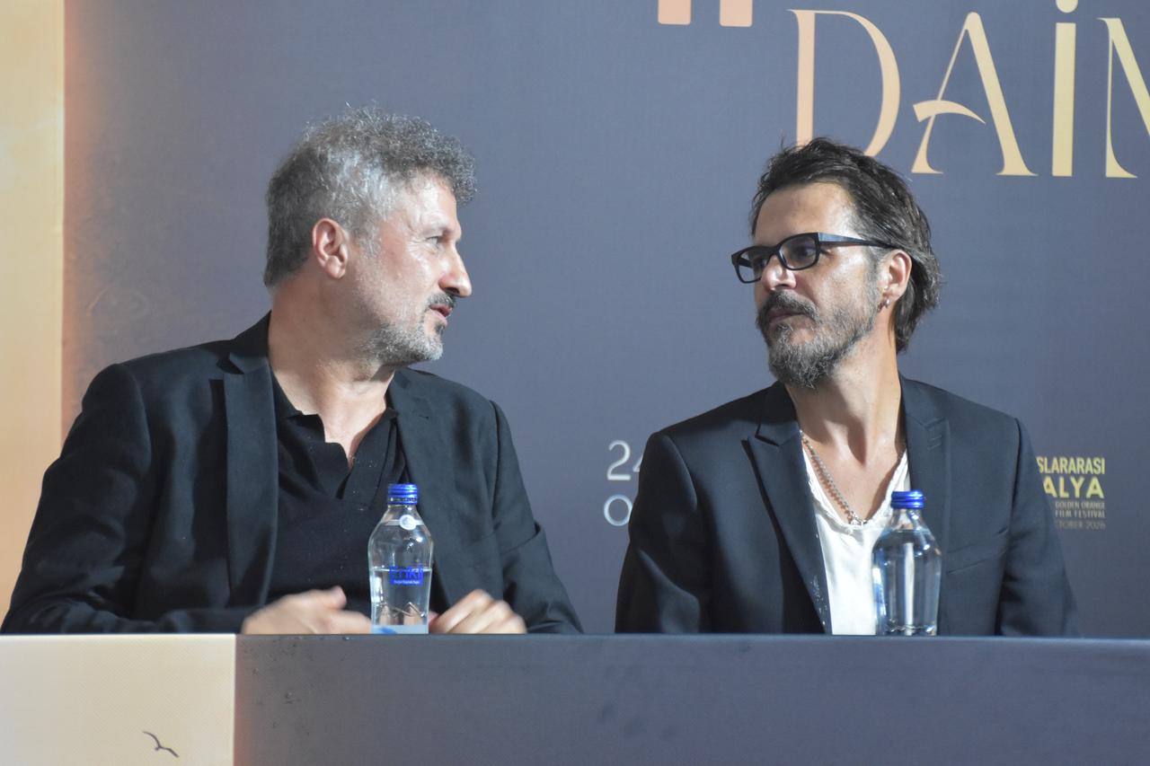 Director Huseyin Karabey (L) and actor Mehmet Gunsur (R) attend a press event for "Death of Truth" (Hakikatin Olumu) at the 63rd International Antalya Golden Orange Film Festival in Antalya, Türkiye, October 28, 2026. (AA Photo)