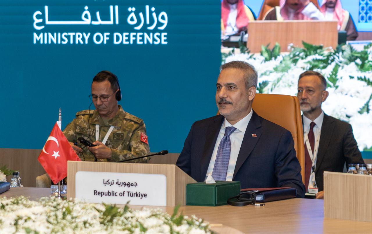 Turkish Foreign Minister Hakan Fidan (C) and Turkish Minister of National Defense Yasar Guler (not seen) attend a meeting of the Strategic Political and Defense Committee, established under the Mecca Joint Defense Agreement, in Riyadh, Saudi Arabia on October 05, 2026. (AA Photo)