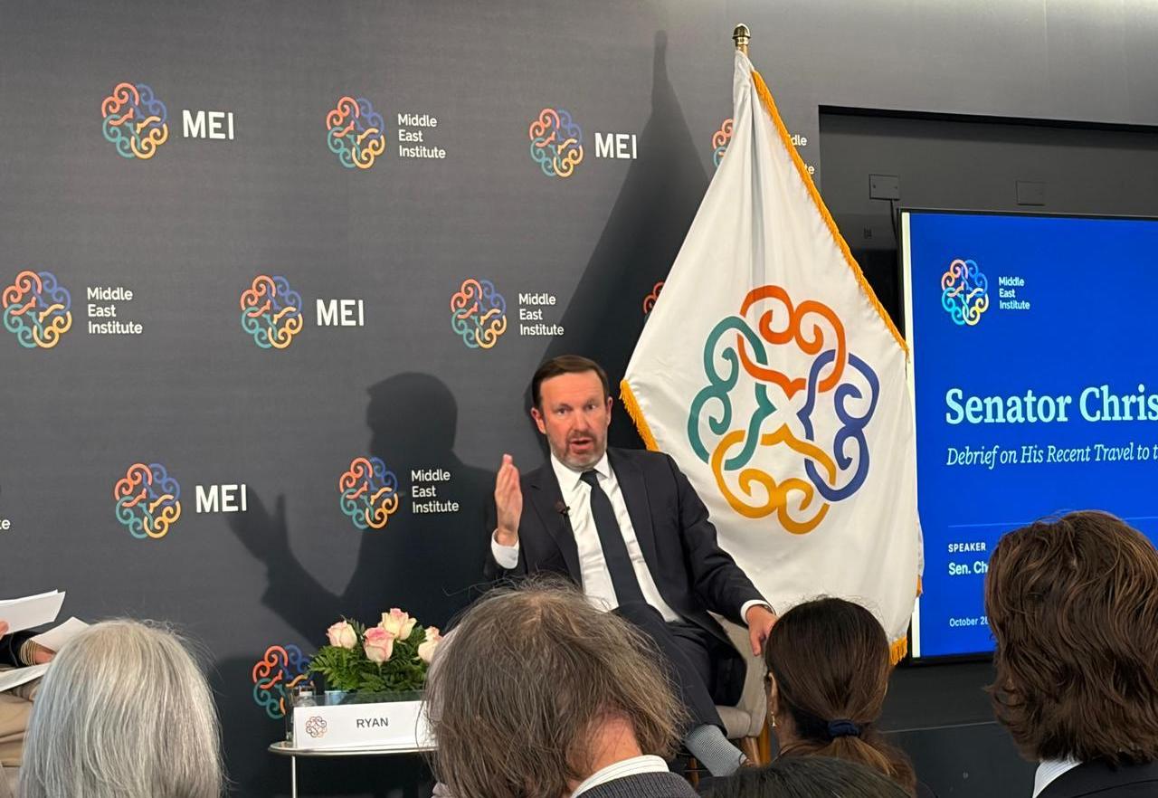 U.S. Senator Chris Murphy (D-CT) is speaking at an event hosted by the Middle East Institute in Washington, D.C. on Wednesday, October 28, 2026. (Photo by Enes Berna Kilic/ Türkiye Today)