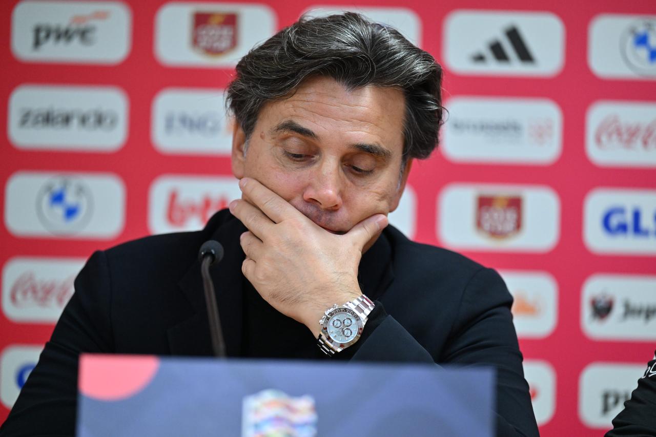 Head coach of Türkiye Vincenzo Montella speaks following the UEFA Nations League A Group 1 match between Belgium and Türkiye at Maurice Dufrasne Stadium in Liege, Belgium on October 2, 2026. (AA Photo)