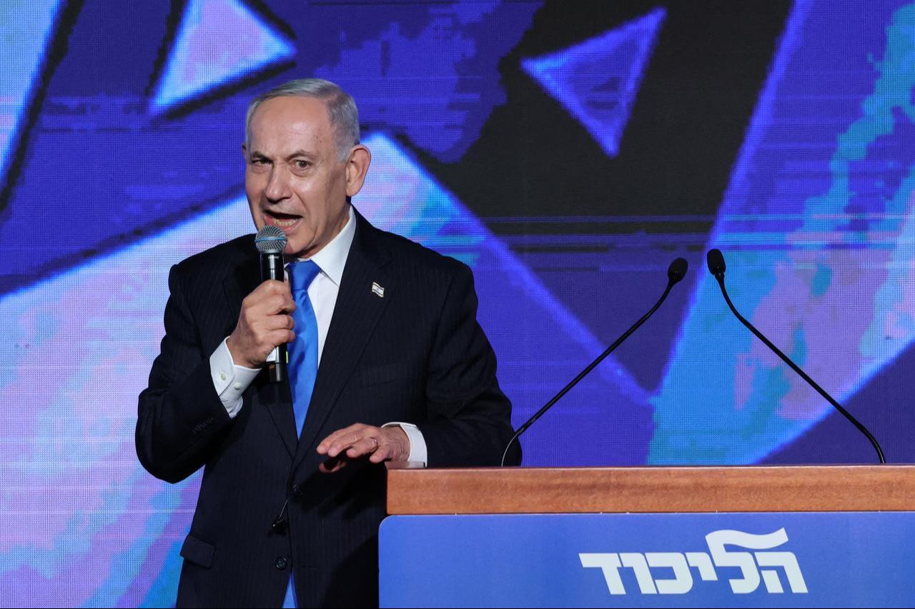 Israeli Prime Minister Benjamin Netanyahu delivers a speech during a Jewish New Year greetings event in Tel Aviv on September 17, 2026. (AFP Photo)