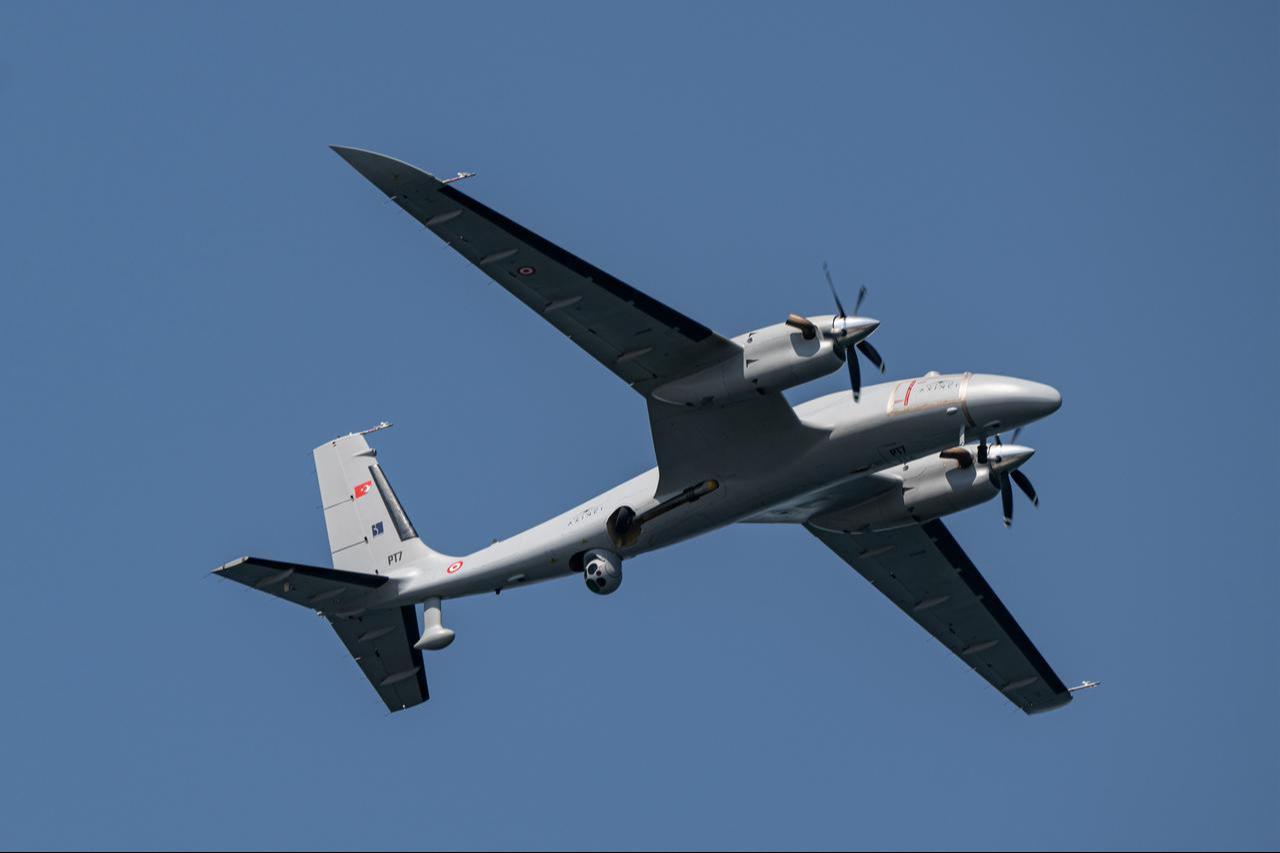 Multirole high-altitude long-endurance (HALE) unmanned combat aerial vehicle (UCAV) Bayraktar Akinci performs a demonstration flight in Kocaeli, Türkiye, Aug. 21, 2026. (AA Photo)