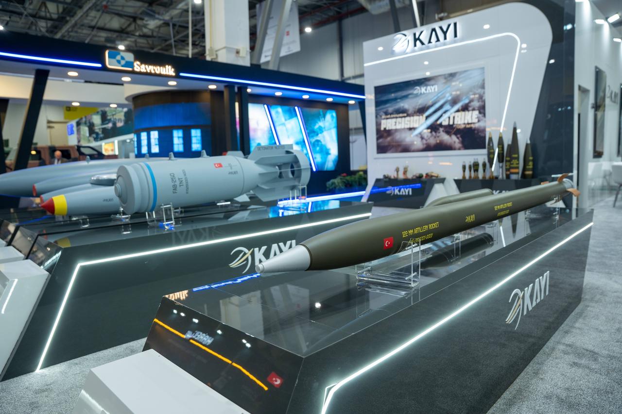 The photo shows the stand of Roketsan's wholly owned subsidiary, Kayi Defense, at the Azerbaijan International Defense Exhibition (ADEX 2026), Sept. 30, 2026. (AA Photo)