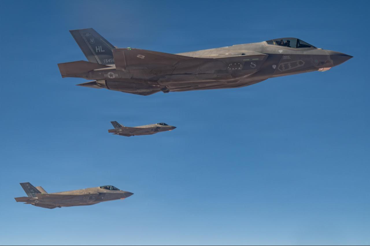 U.S. Air Force F-35A Lightning II aircraft fly in the U.S. Central Command area of responsibility, Sept. 28, 2026. (Photo via U.S. Air Force)