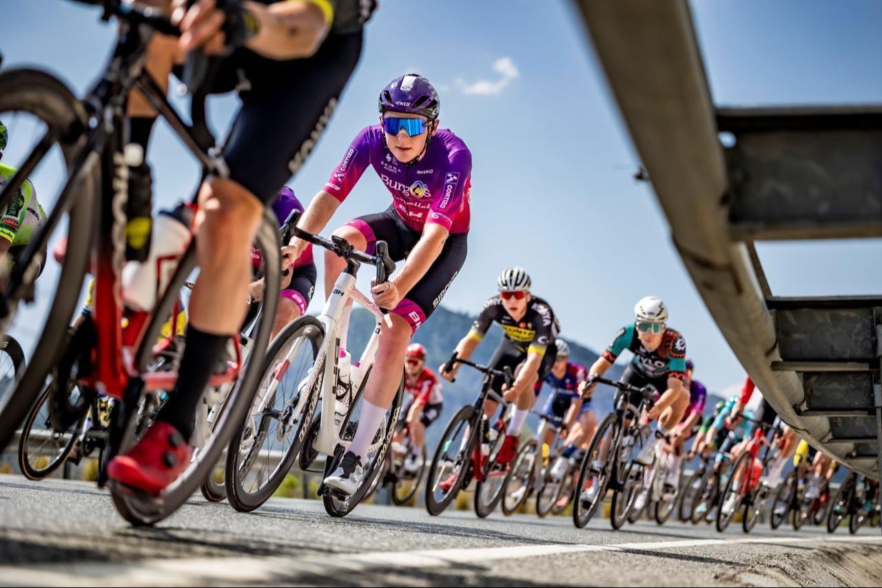 Riders lean into a high-speed descent, navigating tight turns during a sunlit stage of the Presidential Cycling Tour of Türkiye. (Photo via Presidential Cycling Tour of Türkiye)