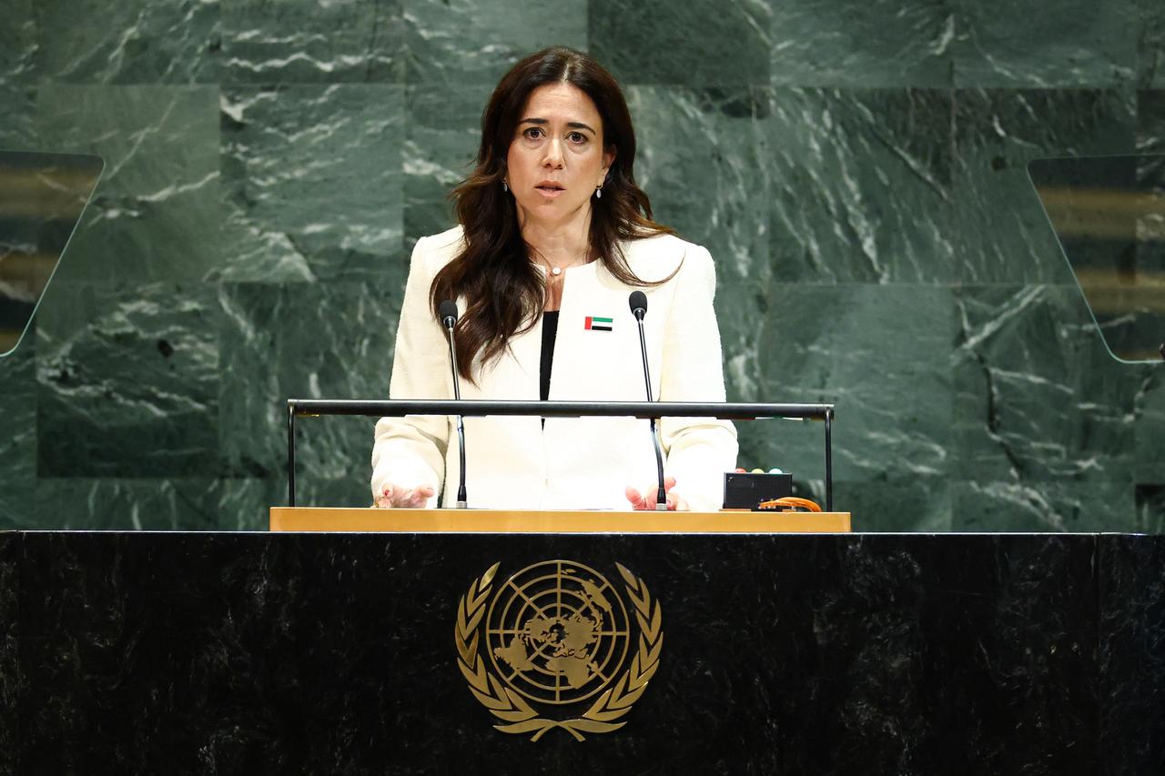 United Arab Emirates' Assistant Minister for Political Affairs and Foreign Minister's Envoy Lana Nusseibeh addresses the United Nations General Assembly at UN headquarters in New York City on Sept. 27, 2025. (AFP Photo)