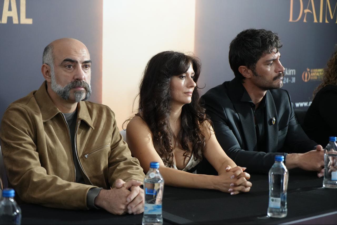 Cast and crew members of "Djinn Wedding" attend a press conference following the film's Türkiye premiere at the 63rd International Antalya Golden Orange Film Festival in Antalya, Türkiye, October 2026. (IHA Photo)