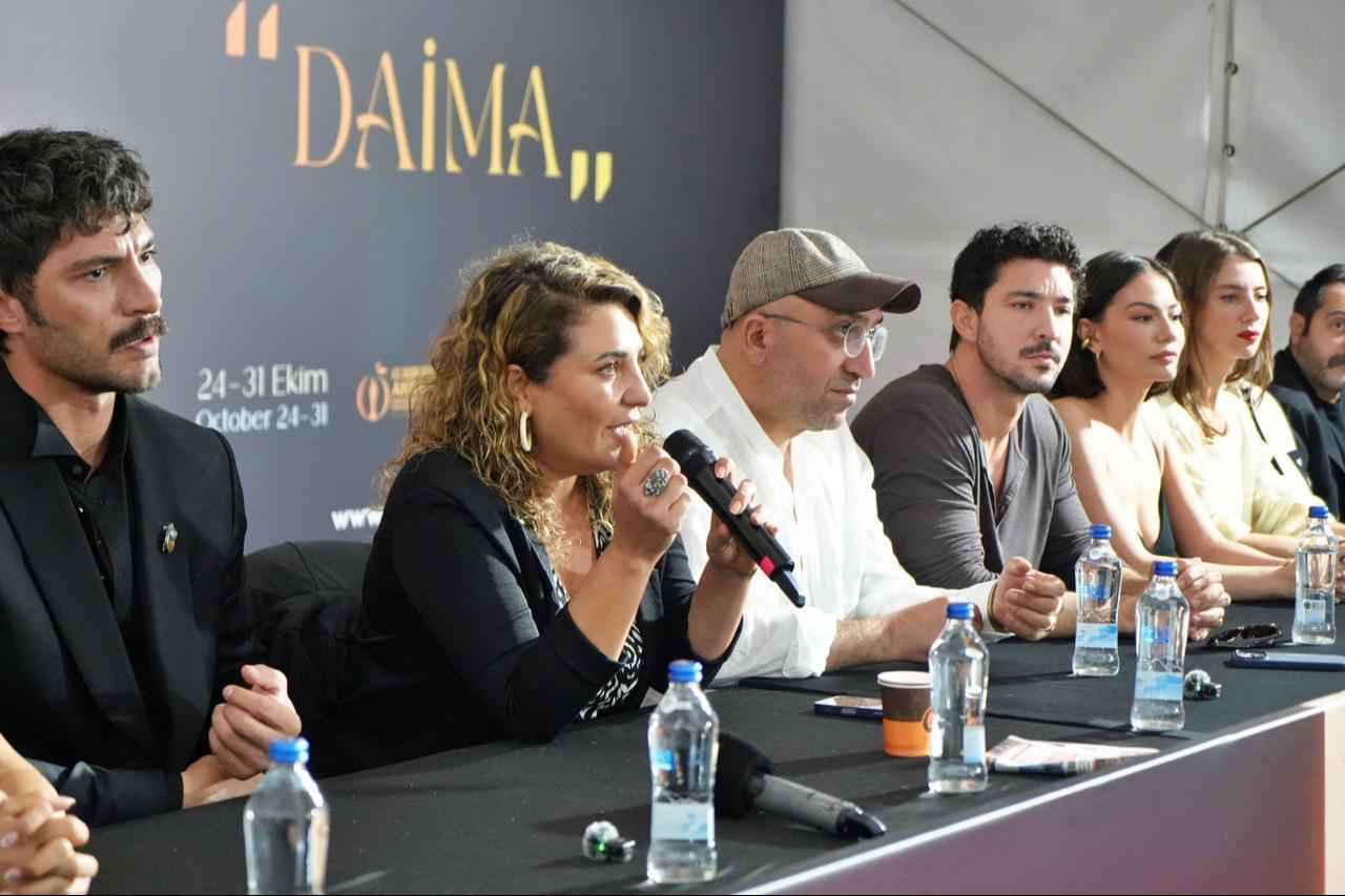 Cast and crew members of "Djinn Wedding" attend a press conference following the film's Türkiye premiere at the 63rd International Antalya Golden Orange Film Festival in Antalya, Türkiye, October 2026. (IHA Photo)