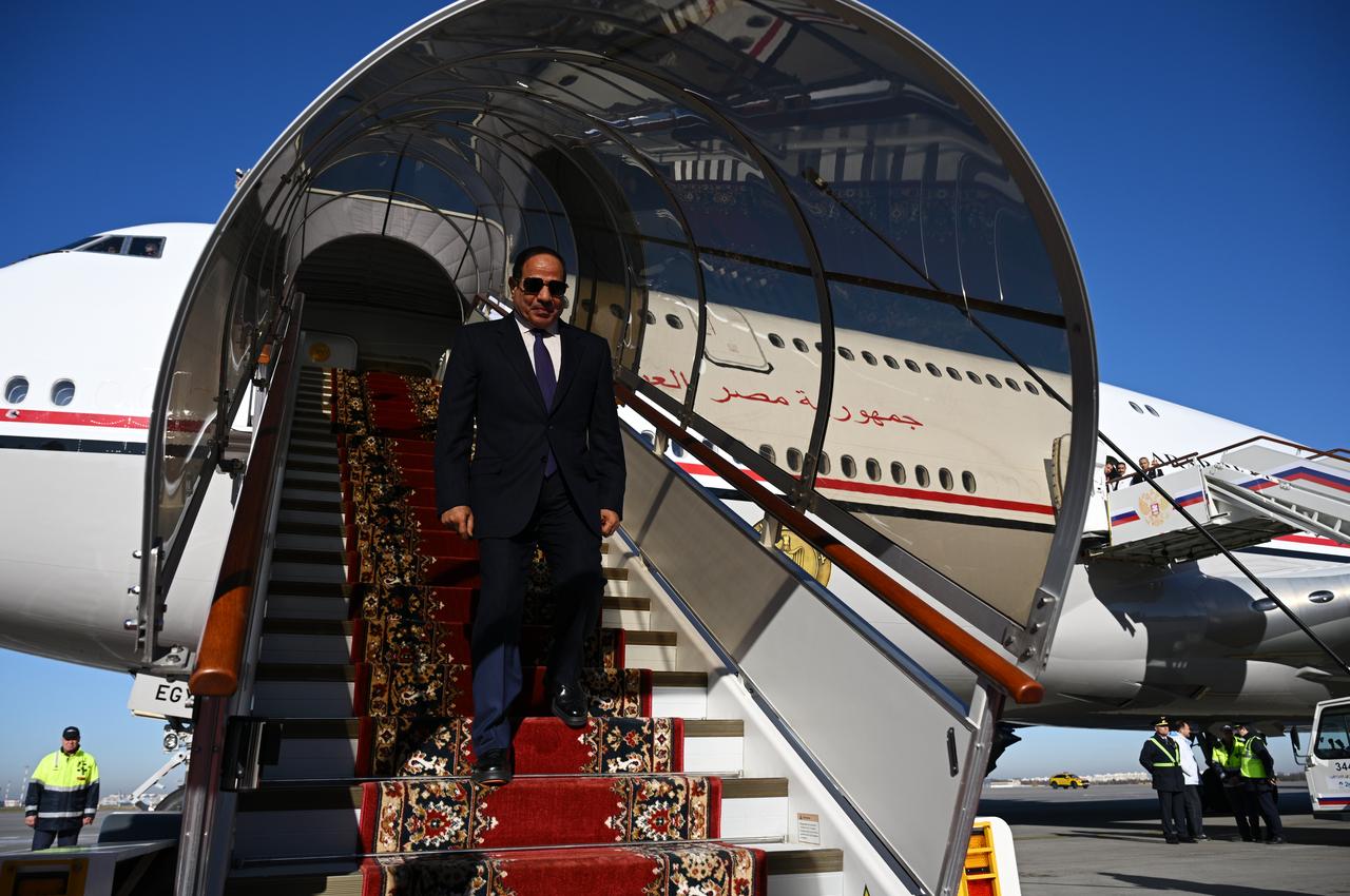 Egyptian President Abdel Fattah el-Sisi arrives in Moscow, Russia, on Oct. 28, ahead of the Russia–Africa Economic and Humanitarian Forum. (AA Photo)