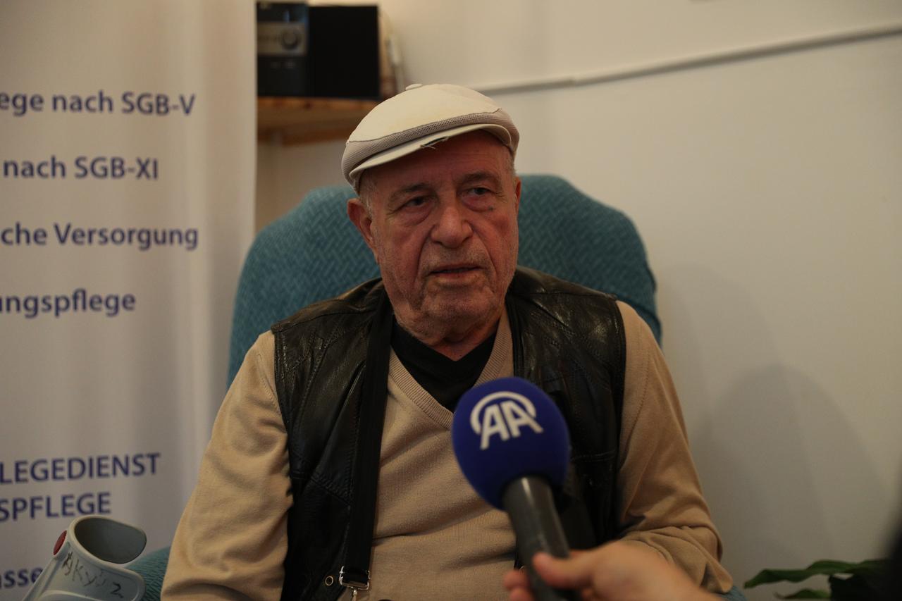 Kadir Akyuz, a 90-year-old first-generation Turkish guest worker from Trabzon, speaks during an interview in Berlin, Germany, on the 65th anniversary of the 1961 Labor Recruitment Agreement, Oct. 30, 2026. (AA Photo)
