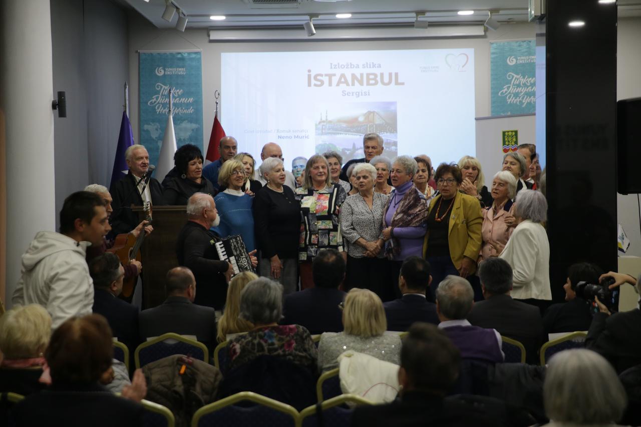 Members of the Healthy Living, Happy Aging Association perform during the opening of an Istanbul-themed art exhibition at the Yunus Emre Institute in Sarajevo, Bosnia and Herzegovina, Oct. 29, 2026. (AA Photo)