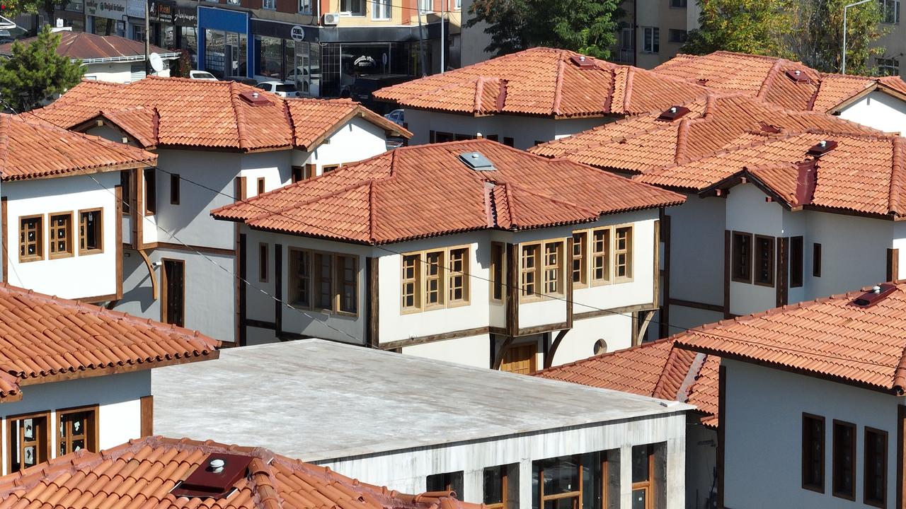An aerial view of newly constructed Ottoman- and Seljuk-style traditional houses during ongoing work on the Castle Project in Sivas, Türkiye, Oct. 30, 2026. (AA Photo)