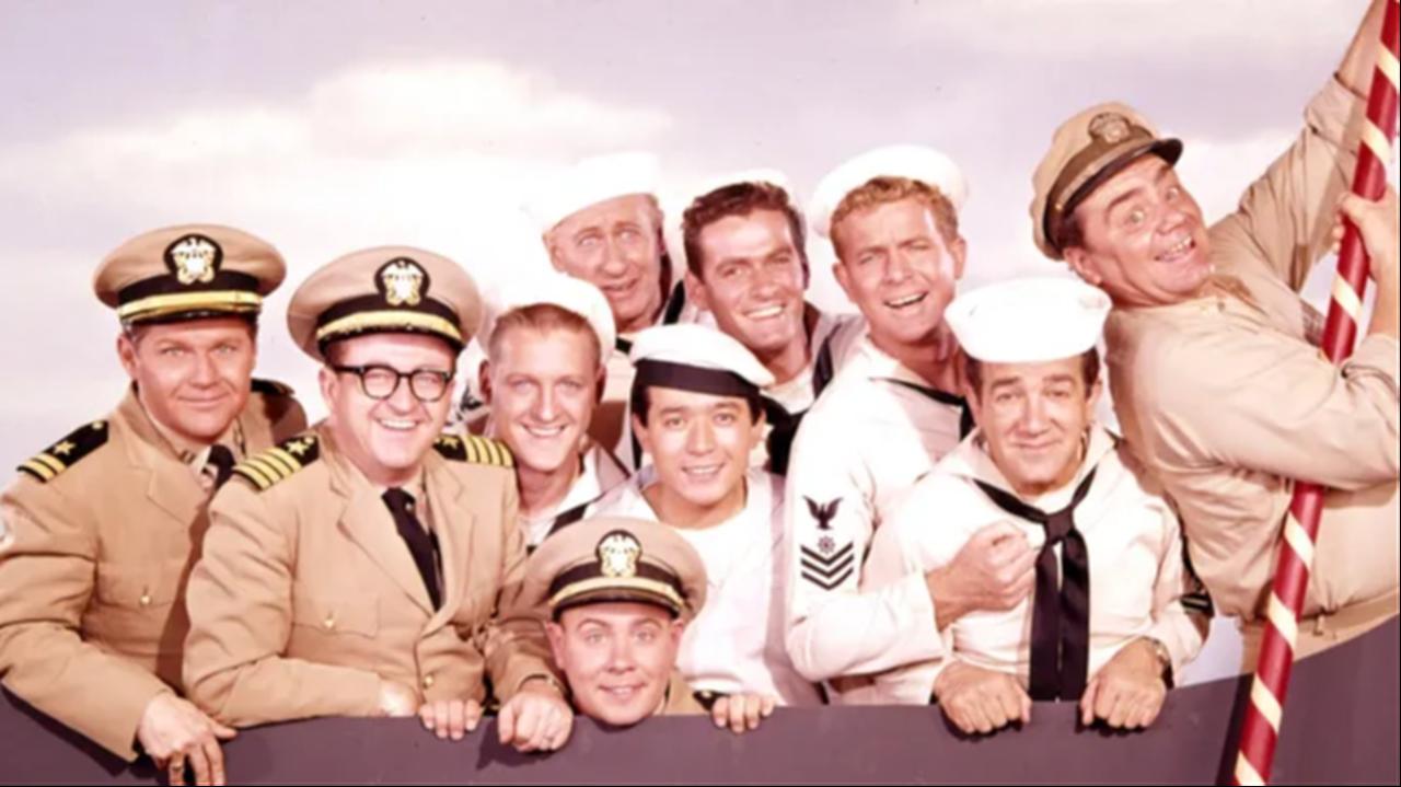 John Wright (third from left) with 'McHale's Navy' cast. (Photo via X/@Howodd69)