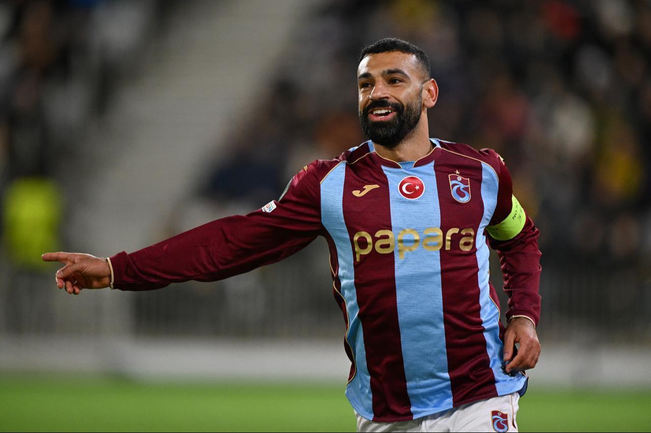 Mohamed Salah (10) of Trabzonspor celebrates after a goal during the UEFA Conference League Week 1 match between KuPS Kuopio and Trabzonspor at Tammelan Stadium, on October 15, 2026 in Tampere, Finland. (AA Photo)