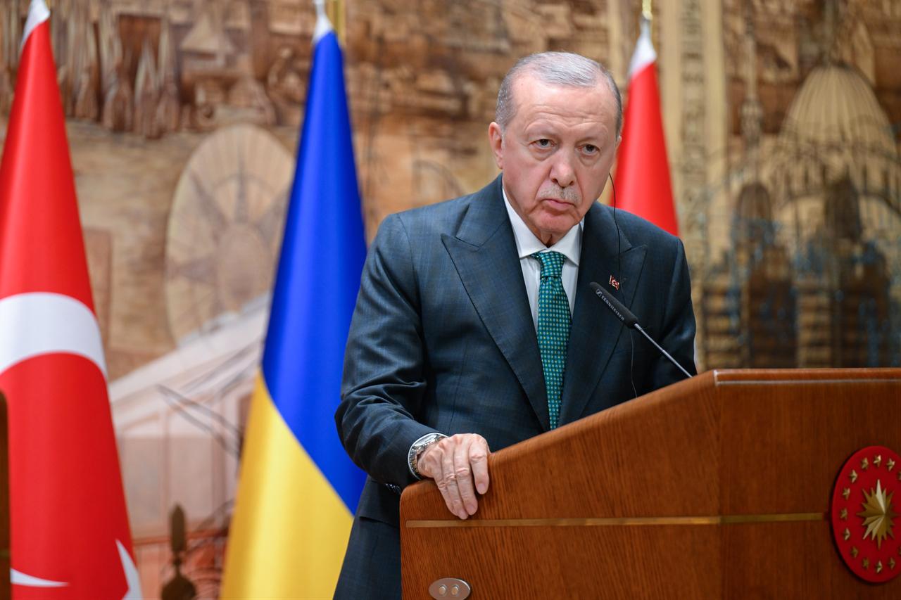 President Recep Tayyip Erdogan and Ukrainian President Volodymyr Zelenskyy (not seen) hold a joint press conference at the Dolmabahce Presidential Office in Istanbul, Türkiye on October 31, 2026. (AA Photo)