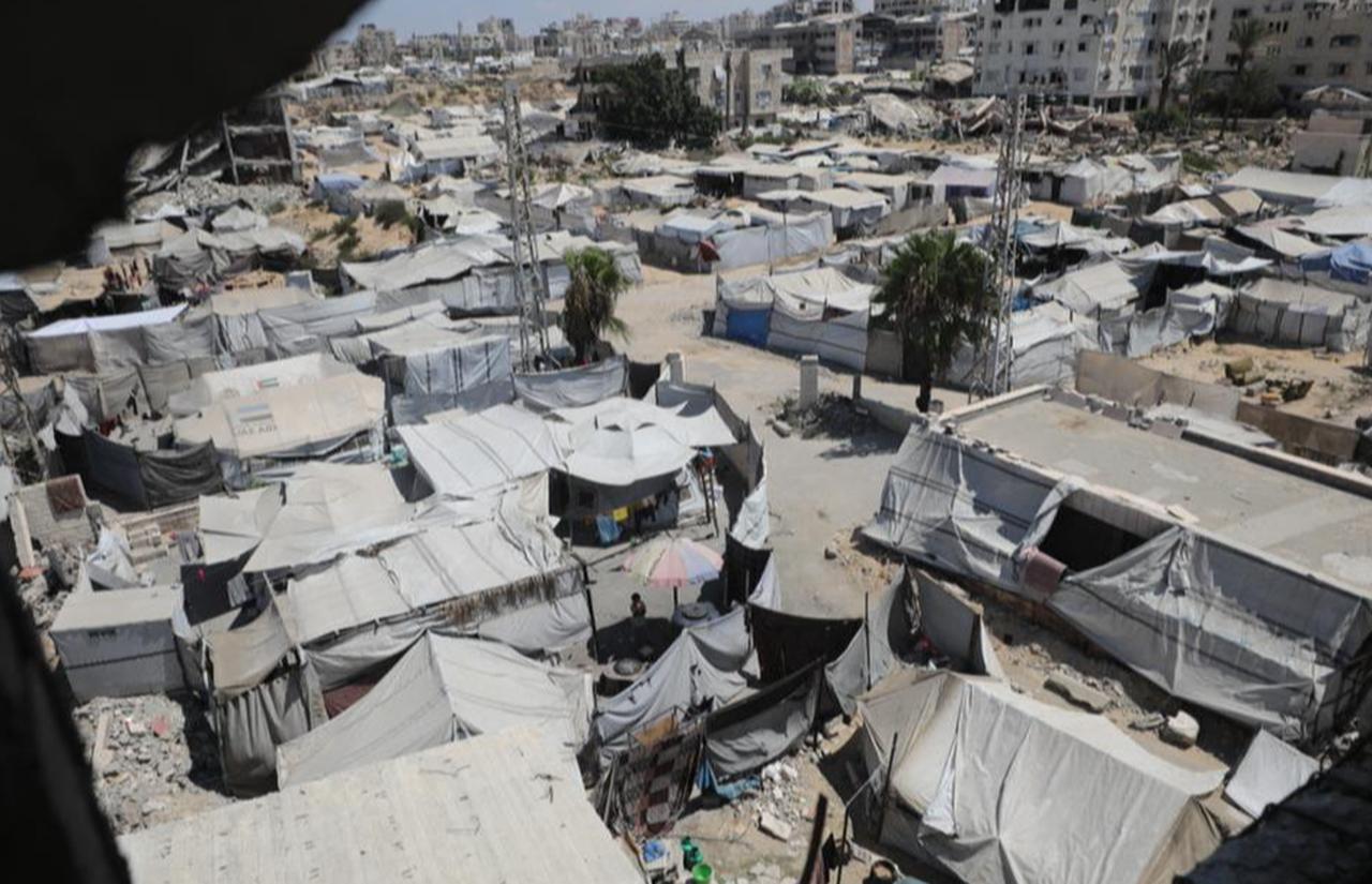 A view of a tent camp as displaced Palestinians struggle to survive amid the extensive destruction left by Israeli attacks in Gaza City, Gaza, Palestine, on September 3, 2026. (AA Photo)