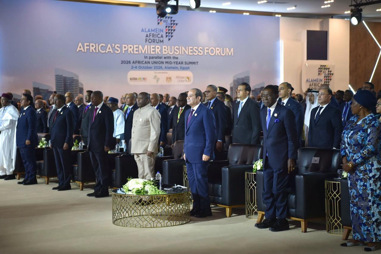 Egyptian President Abdel Fattah el-Sisi and several African leaders attend the opening of the Alamein Africa Forum in Egypt, Oct. 3, 2026. (Photo by Egyptian Presidency / Handout / AA)