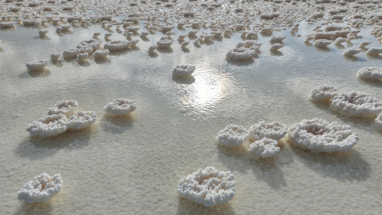 Receding water leaves salt in changing shapes on Lake Tuz