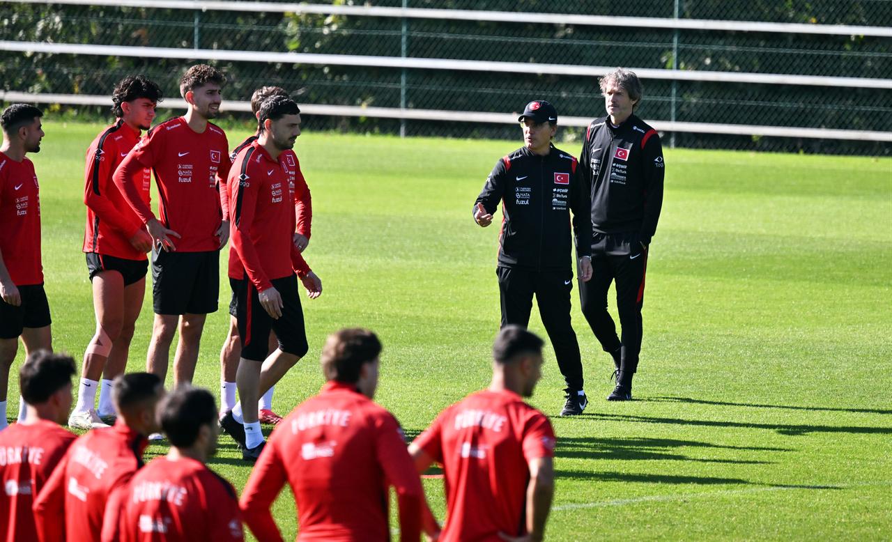 Türkiye national football team players and coaching staff take part in a training session in Liege, Belgium, Oct. 4, 2026, ahead of their match against Italy. (AA Photo)